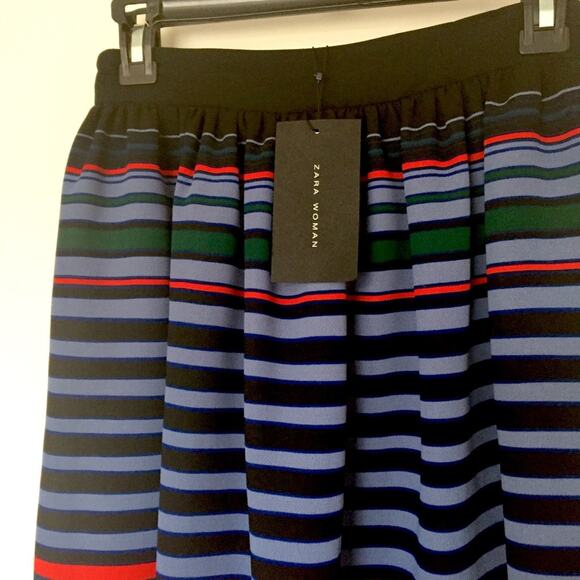 ZARA Striped Blue Jacquard A-Line Midi Skirt XS NWT Classic Pockets High Waist - Picture 4 of 7